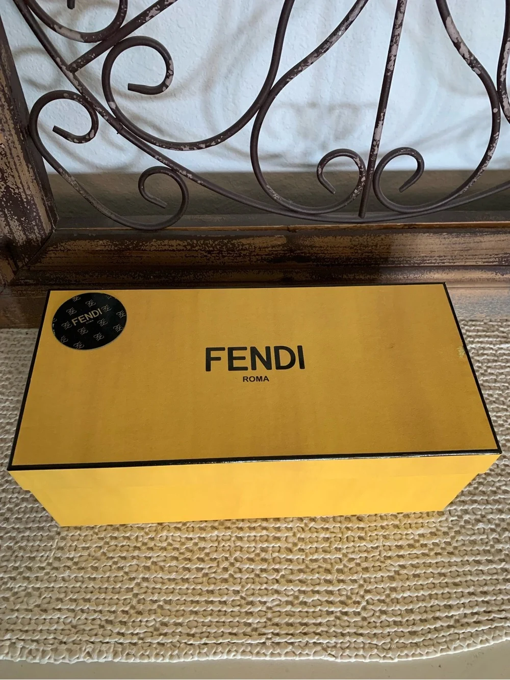 Authentic Fendi Roma Yellow Shoe Box (empty) Black Logo, Designer Closet Decor